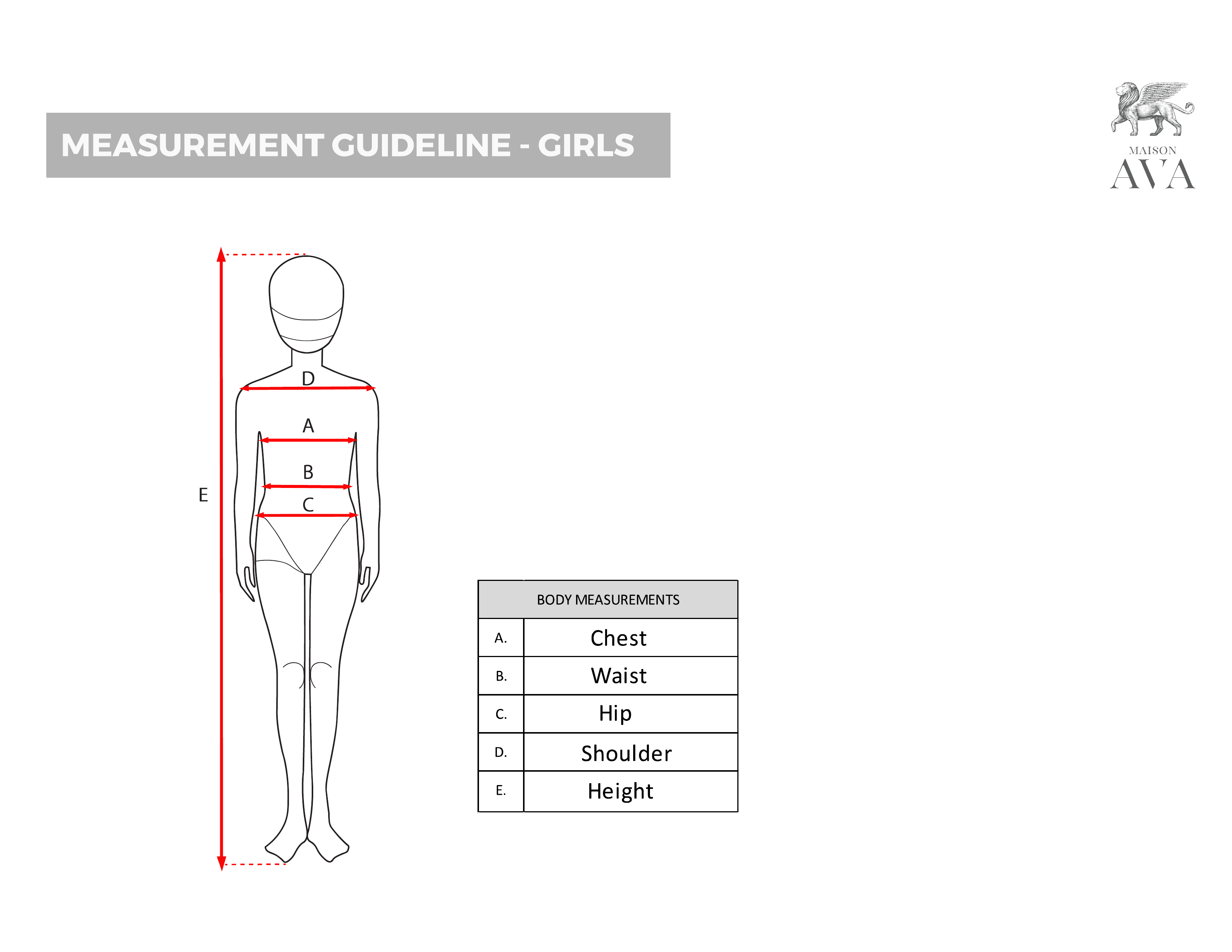 Girls measurement guideline diagram